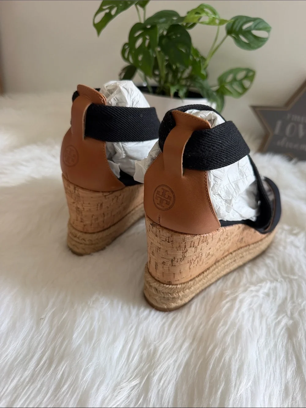 Tory Burch Black Crisscross Espadrille Wedge Sandals